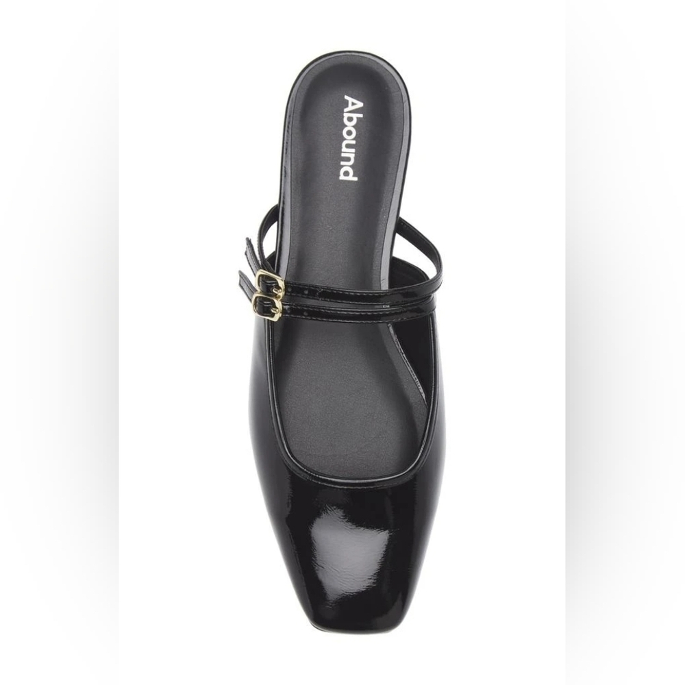 Abound Black Patent Flats with Gold Buckles